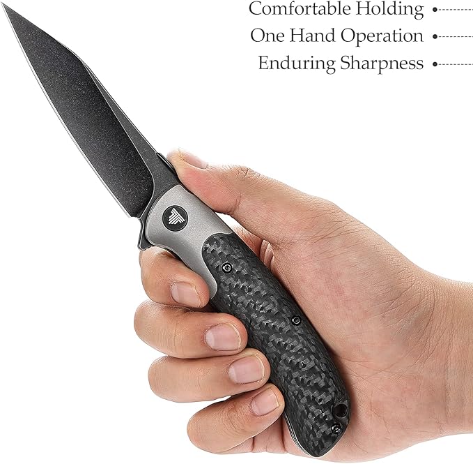 Folding Pocket Knife for Men, Flipper EDC Knife with Clip,3.66" S35VN Steel PVD Blackwash Wharncliffe Blade,Ti Thumb Stud, Ti Bolster & Carbon Fiber for Outdoor Camping, UMa-05B