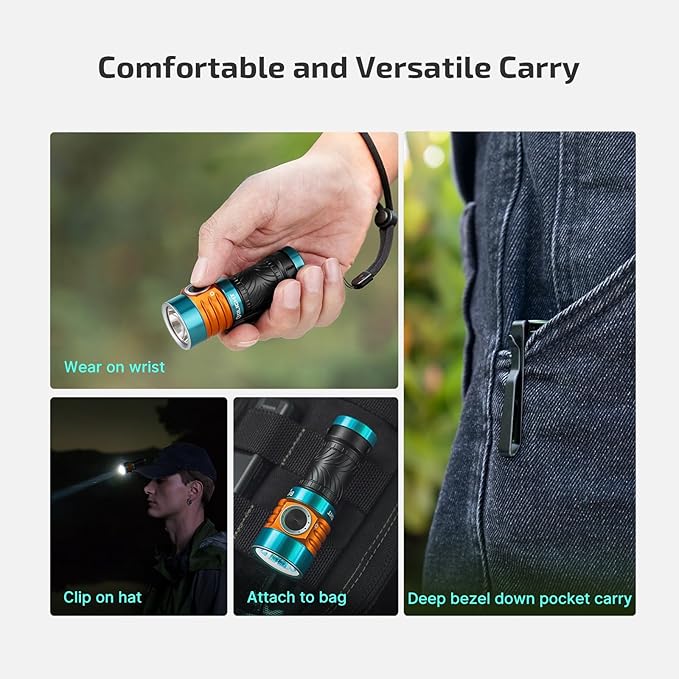 OLIGHT BatonTurbo EDC Rechargeable Flashlight, 1000 Lumens Compact LED Flash Light and 510 Meters Long Throw Powerful Pocket Light, with Two-Way Clip and Landyard for Camping, Hiking (Roadster)