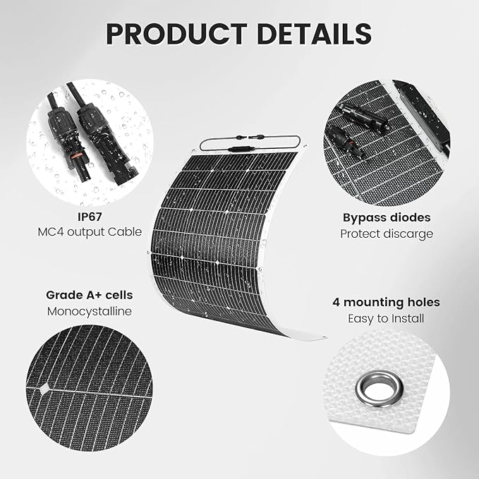 800W Solar Panel Kit, 2x400W Flexible Monocrystalline RV Solar Panel | for 12V/24V Battery | ETFE Semi-Flexible, Bendable to 30° | for RV, Boat, Van, Off-Grid Charging