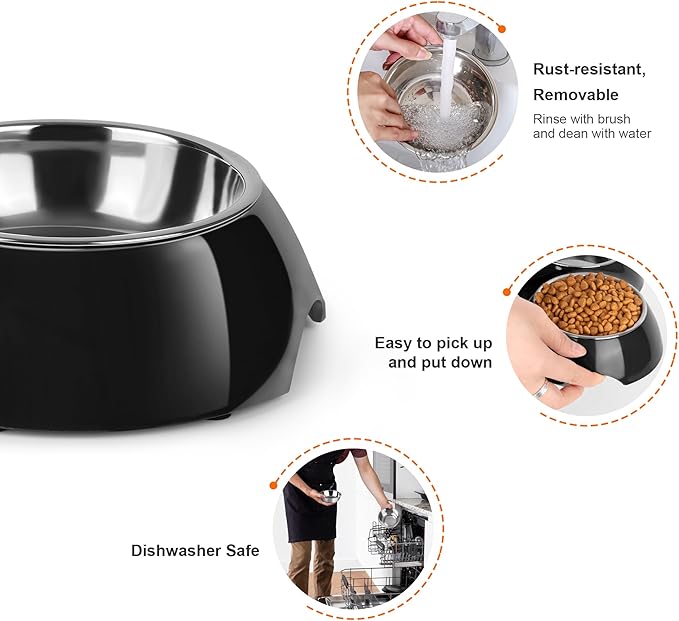 Double Dog Bowls Set ??Non-Slip Pet Food & Water Dishes with Resin Stand, Includes Small (1 Cup) & Medium (2 Cups) Bowls ??Ideal for Puppies, Cats, and Medium Dogs ?“Black