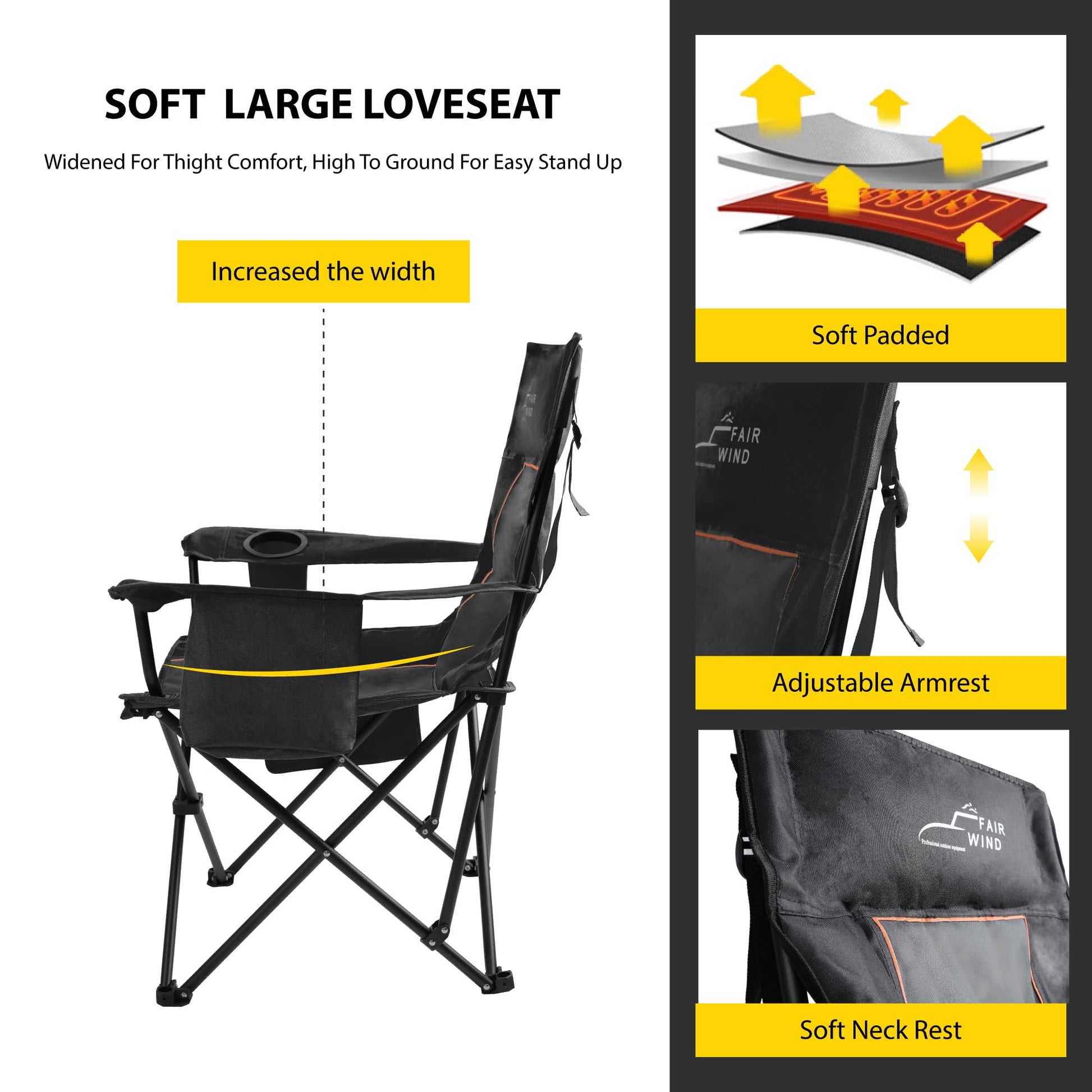 FAIR WIND Oversized Padded Camping Chair with Footrest Stool Set Heavy Duty Support 300 LBS Cooler