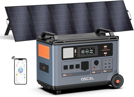 OSCAL PowerMax 6000 Solar Generator with 500W Solar Panel, 120V/240V Split Phase Voltage 6000W AC Outlets (7200W Peak), 2200W AC Charging/2400W PV Charging for Home, Emergency, Bank Battery Backup