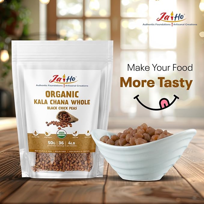 Jai Ho Certified Organic Kabuli Chana Garbanzo Beans 4 lb | Chickpeas Lentils | Indian Kabuli Chole Chana | USDA Organic | Non-GMO | Chemical-Free | Premium Quality Kosher (4 Pound, Kala Chana)