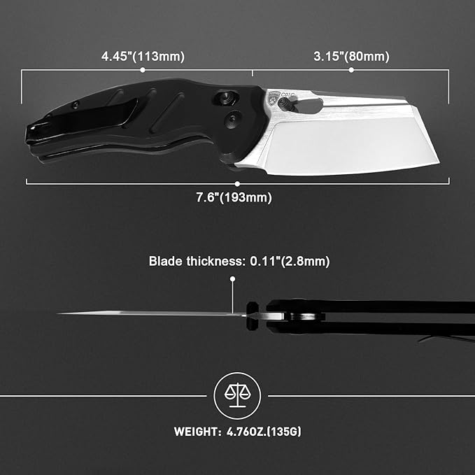 Kizer C01C Sheepdog Pocket Knife, 3.15" 154CM Blade EDC Folding Knife with Durable Black Aluminum Handle, Camping Knives with Clutch Lock, Hiking Survival Knives with Thumb Stud and Hole, V4488AC2