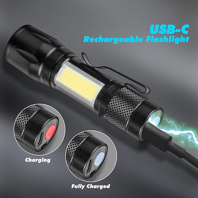 KunHe USB Rechargeable Mini Small LED Flashlights Bulk Camping Lantern Flashlight Bright High Lumens EDC Flash Light 10 Pack