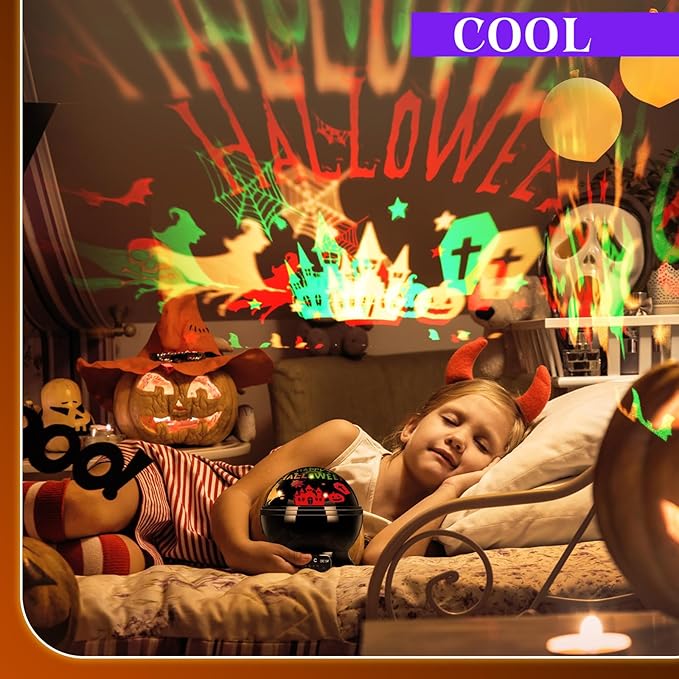 Halloween Projector Lights Indoor Happy Halloween Projection Light LED Spooky Pumpkin Ghost Spider Decorative Outdoor Lighting Projectors for Party Holiday Garden Landscape