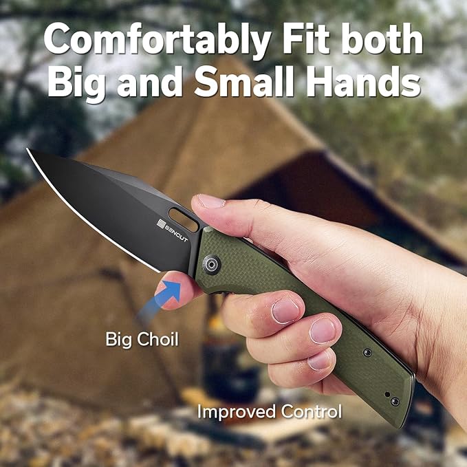 SENCUT GlideStrike Pocket Knife for EDC, Folding knife with Thumb Hole Openning, Textural Coarse G10 Handle with Deep Pocket Clip, Ideal Gift for Men Women S23018-3 (OD Green)