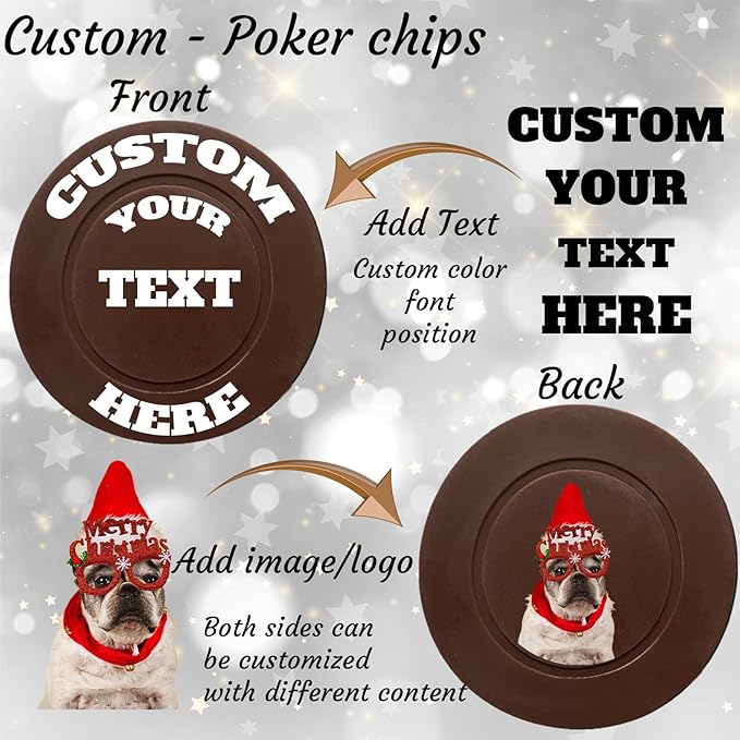 Custom Poker Chips Personalized Plastic Poker Chips with Logo Funny Parties Chips Print Your Photo or Text Golf Ball Markers for Putting Green Brown