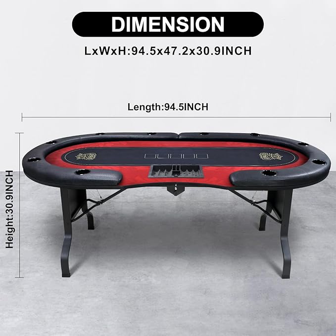 GUTSHOT Foldable Poker Table for 10 Players with 10 Chairs and Poker Chips Set - Premium Soft-Padded Armrest, Individual Cup Holders- Crafted with Durable Materials, Long-Lasting Poker Table