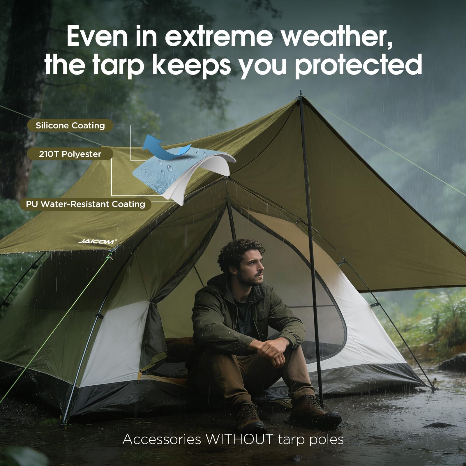 JAICOM Waterproof Hammock Rain Fly, 12ft x 9.5ft Portable Camping Tarp