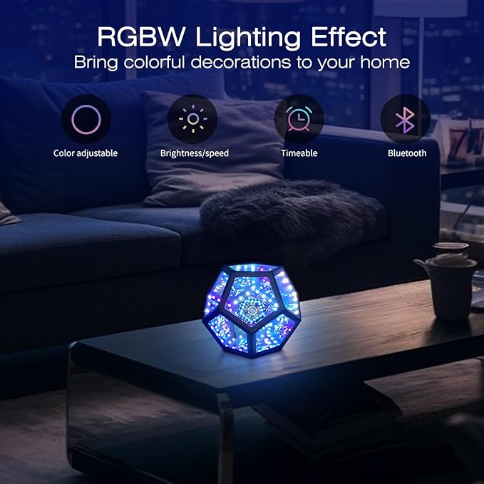 Infinity Mirror Light Infinite Dodecahedron Color Art Light for Gaming Room Decor 3D Hyper Cube RGBW Color Changing Night Lighting for Computer Gaming Desk Birthday Christmas Gift