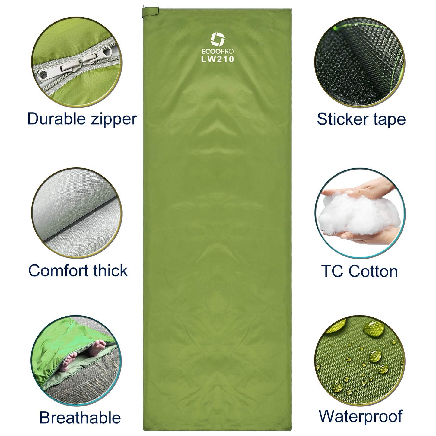 ECOOPRO Portable, Waterproof, Lightweight Sleeping Bag with Compression Sack - For Camping