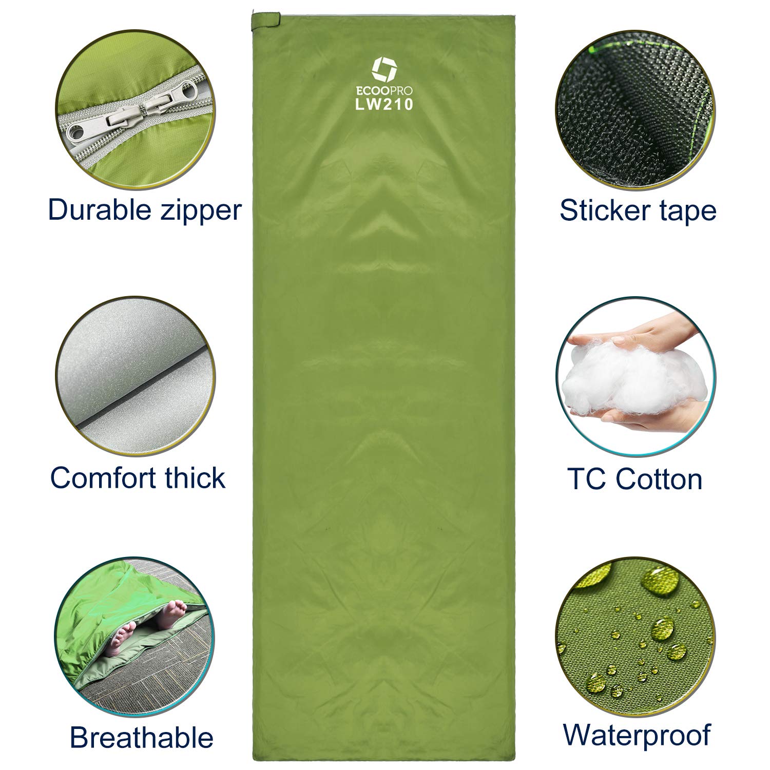 ECOOPRO Portable, Waterproof, Lightweight Sleeping Bag with Compression Sack - For Camping