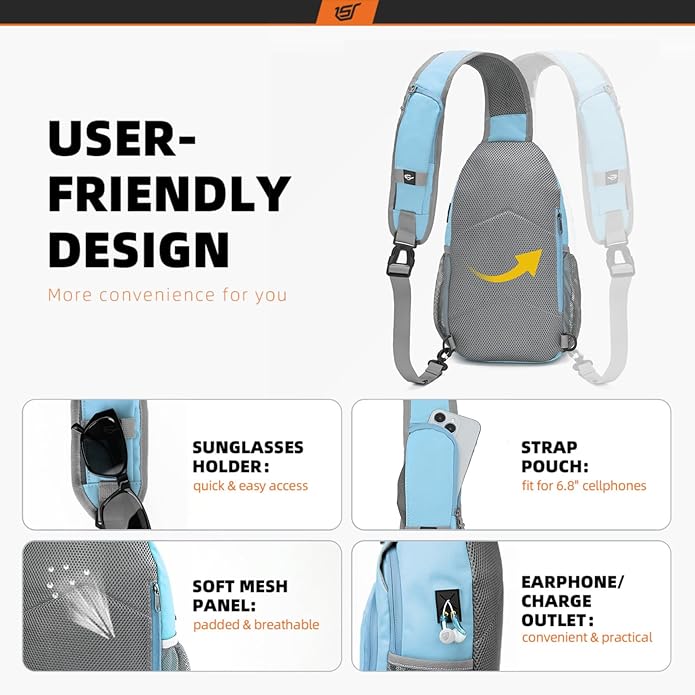 SKYSPER Sling Bag RFID Crossbody Sling Backpack Cross Body Shoulder Bag Travel Hiking Daypack for Women Men