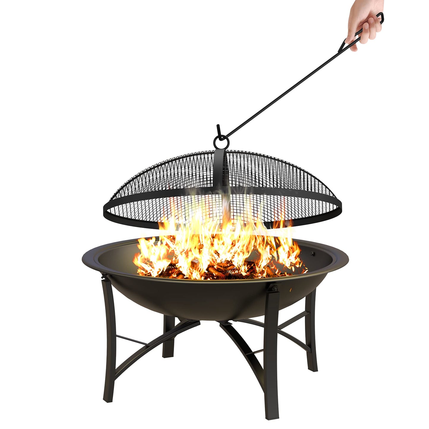 Fire Beauty Fire Pit for Outside Wood Burning,BBQ Grill Steel Fire Bowl with Spark Screen Cover,Log