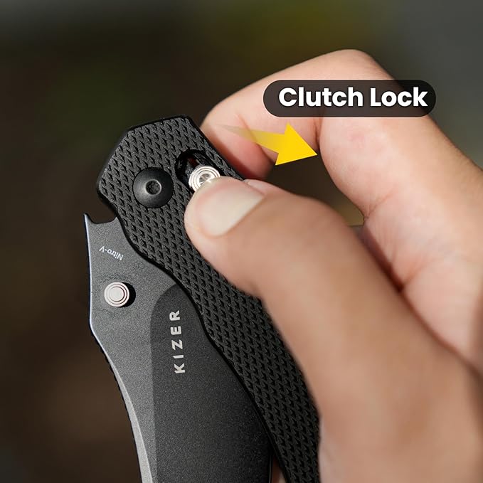 Kizer Bulldog Pocket Knife, 3 In Nitro V Steel Blade Folding Knife Aluminium Handle Camping Hunting Knife with Reversible Clip Sheepsfoot Clutch Lock Small EDC Knives for Men Women V3672A1