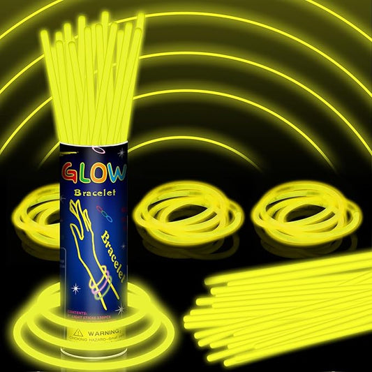 150 Pack 8” Yellow Glow Sticks Bulk with 150 Connectors Neon Glow In The Dark Party favors Supplies for Holiday Birthday Party Decoration (Yellow)