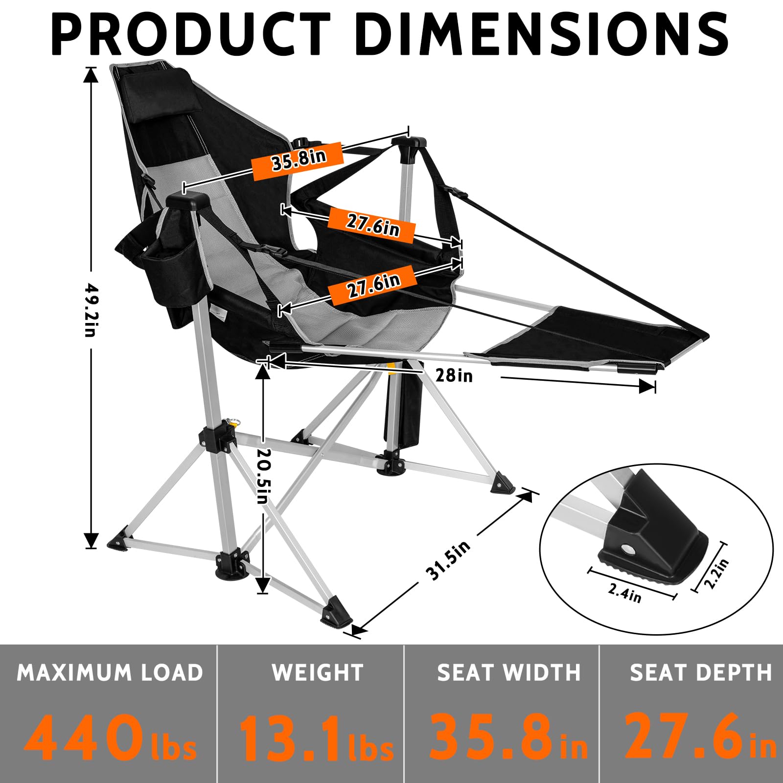 Romswi 2-Pack Aluminum Hammock Chair with Footrest, Oversized Portable Folding Swinging Chair with