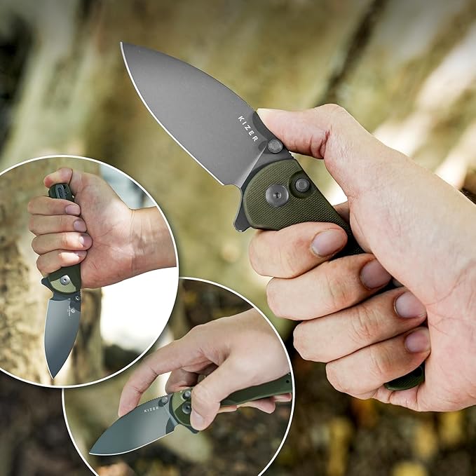Kizer Mini Grouper Folding Pocket Knife, 3.16??D2 Blade G10 Handle Camping Folding Knife, Button Liner Lock EDC Knife with Pocket Clip for Men Women Gift, Hunting Hiking Survival Knives V3669A3