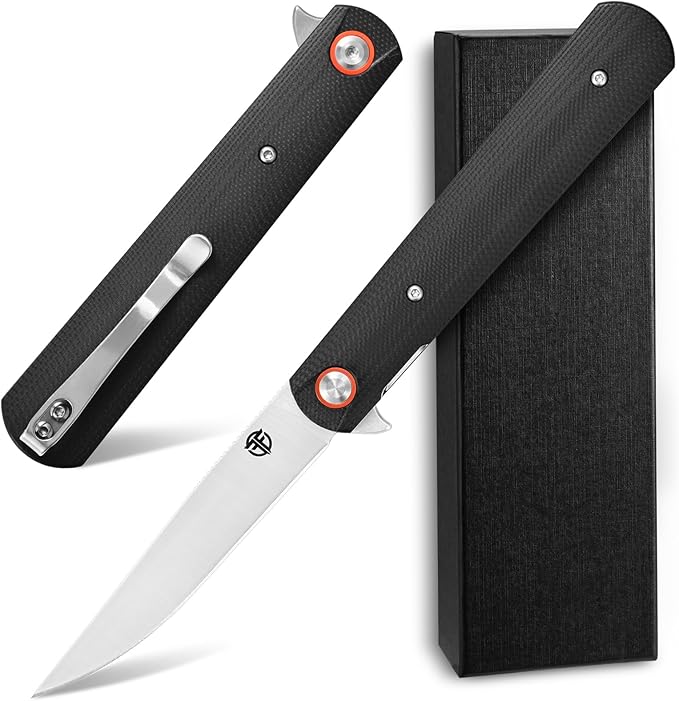 FF6 Folding Knife,D2 Steel Blade G10 Handle EDC Tool Knife for Camping,Hiking,Hunting,Fishing(Black)