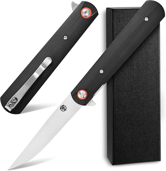 FF6 Folding Knife,D2 Steel Blade G10 Handle EDC Tool Knife for Camping,Hiking,Hunting,Fishing(Black)