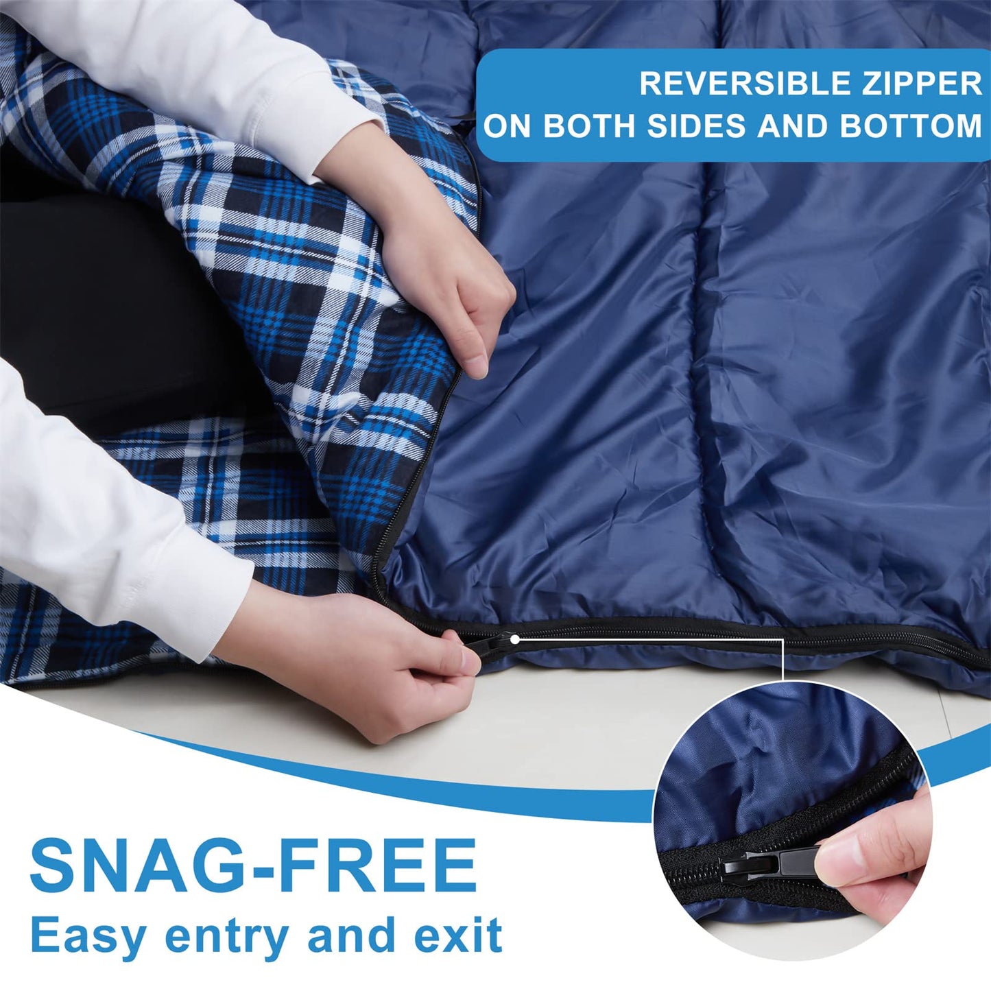 AGEMORE Cotton Flannel Double Sleeping Bag for Camping, Backpacking Or Hiking. Queen Size 2 Person