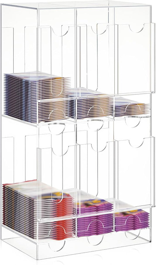 1 Pcs Acrylic Booster Pack Dispenser, Card Dispenser Storage and Organizer, for Trading Card, Booster Packs, Sports & More (Top and Bottom 6 Slots)