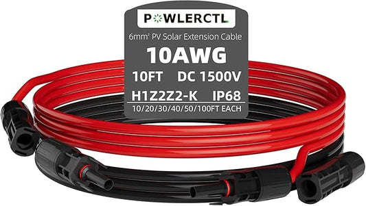 10 AWG 10Ft Solar Panel Extension Cable,6mm² PV Cable with Male and Female Waterproof Sealed Connectors,for RV, Home Boat Photovoltaic Systems