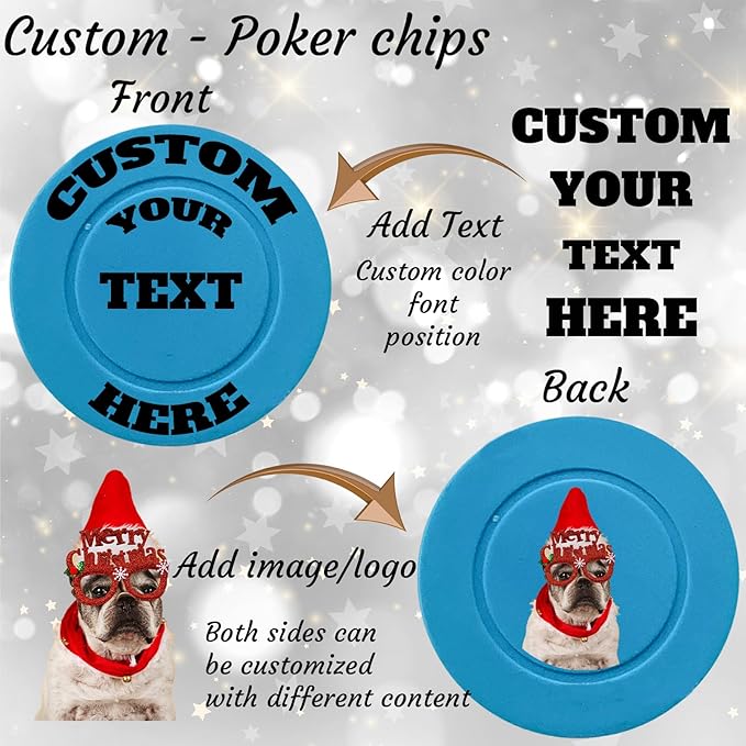 Custom Poker Chips Personalized Plastic Poker Chips with Logo Funny Parties Chips Print Your Photo or Text Golf Ball Markers for Putting Green Blue