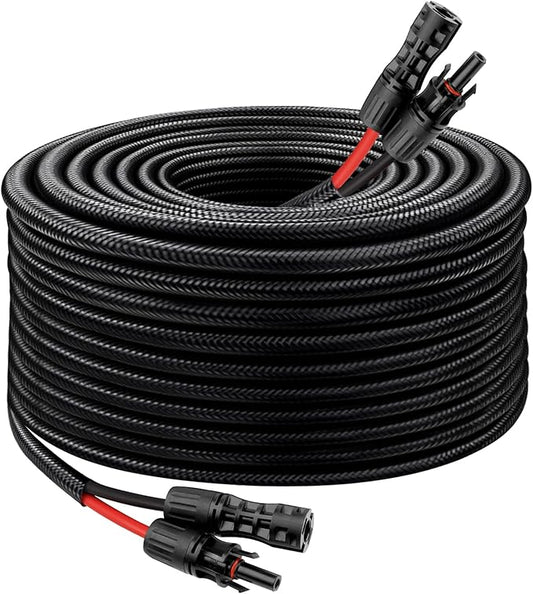 Solar Panel Extension Cable - 8AWG 50FT Solar Wire with Female & Male Waterproof Connector Flame Retardant Protective Sleeving PV Wire for RV, Photovoltaic Systems, Home, Boat, Solar Panels, Car