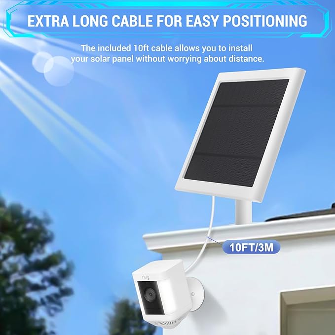 1 Pack - Solar Panel for Ring Camera, Compatible with Ring Spotlight Cam Plus/Pro(Battery) & Rings Stick Up Cam/Pro Battery & Rings Spotlight Cams Batterys with 10FT/3M Long Cable