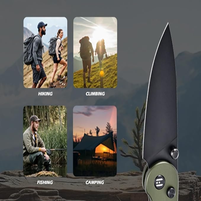 Hightron Birdidi Folding Knife, Small Pocket Knife with 2.91" Drop Point D2 Blade and Aluminum Handle, EDC Folding Knife with Clip for Men Women Camping Hiking Green-B