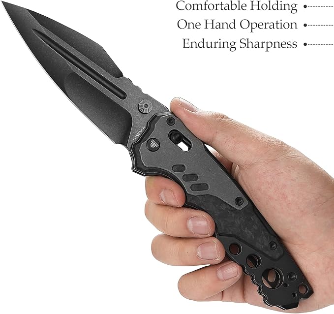 Intruder-05｜Folding Pocket Knife for Men，Heavy Camping EDC Knives with Clip ï¼?.29" PVD Blackwash 14C28N Steel Blade Axis Lock & Washerï¼?Thumb Stud，Ti & Carbon Fiber Handle