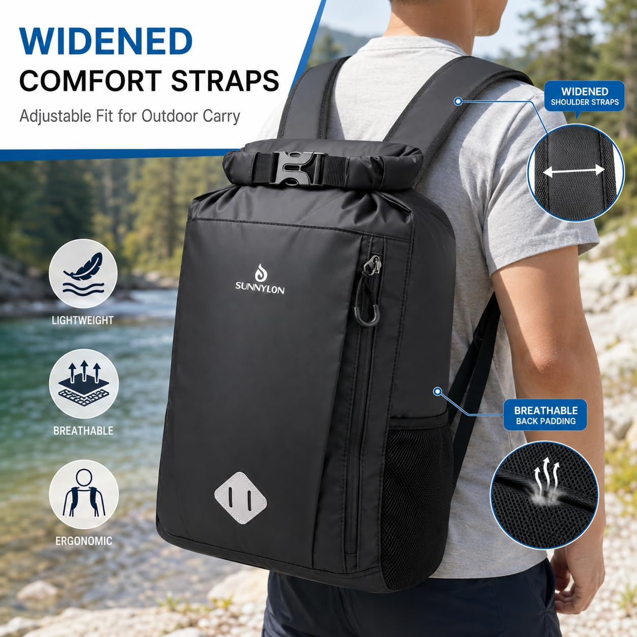 Sunnylon Dry Bag Backpack, 20L Dry Bag Waterproof with Waist Pouch and Phone Case,Roll top Dry bag