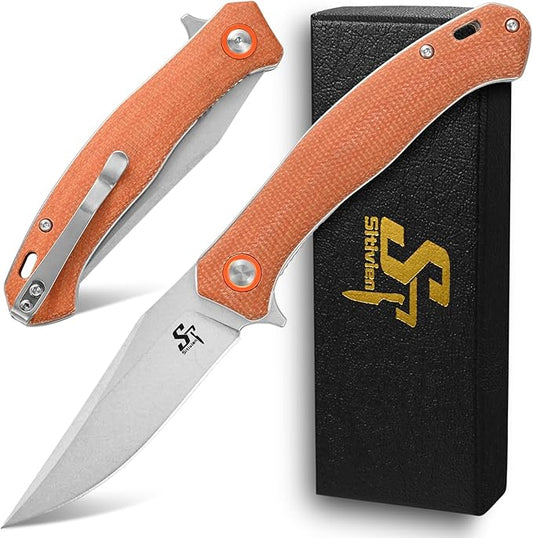 Sitivien ST112 Folding Knife, D2 Blade and Micarta Handle EDC Tool Knife with Pocket Clip for Outdoor Camping Hiking Survival(Brown)