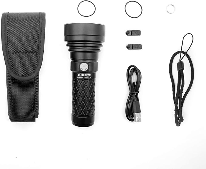 ThruNite Catapult V6 SST70 USB-C Rechargeable Flashlight, 2836 Lumens, 692m Long Beam Distance, High-Performance LED Searchlight for Tactical, Camping, and Hiking, Black, Cool White - CW