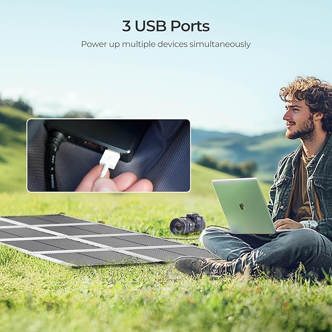 200 Watt Portable Solar Panel, Renogy Solar Blanket N-Type Foldable Solar Panel, 25% High Efficiency, Lightweight Solar Panels Charger for Camping, RV, Marine, SUV, Off Grid Applications