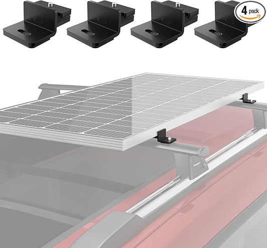 BougeRV Solar Panel Mounting Kit - Fits Auto Cross Bars with T-Track, Secure 100-200W Solar Panels, Heavy Duty Roof Rack Mounting Brackets