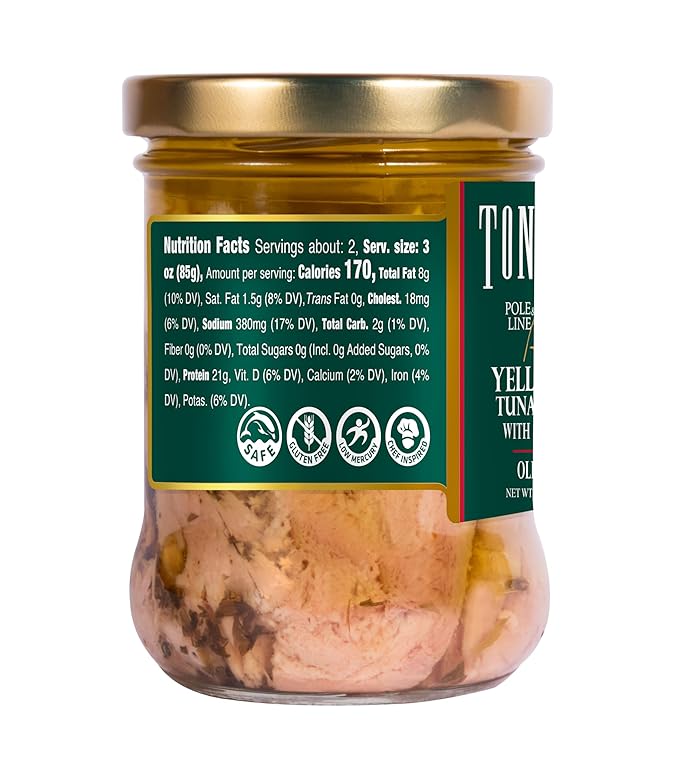 Tonnino Tuna Fish Yellowfin Pole&Line ??Oregano ??Pack of 6 ??Alternative to Salmon ??Protein Snacks ??Ready to Eat Meals in Jar