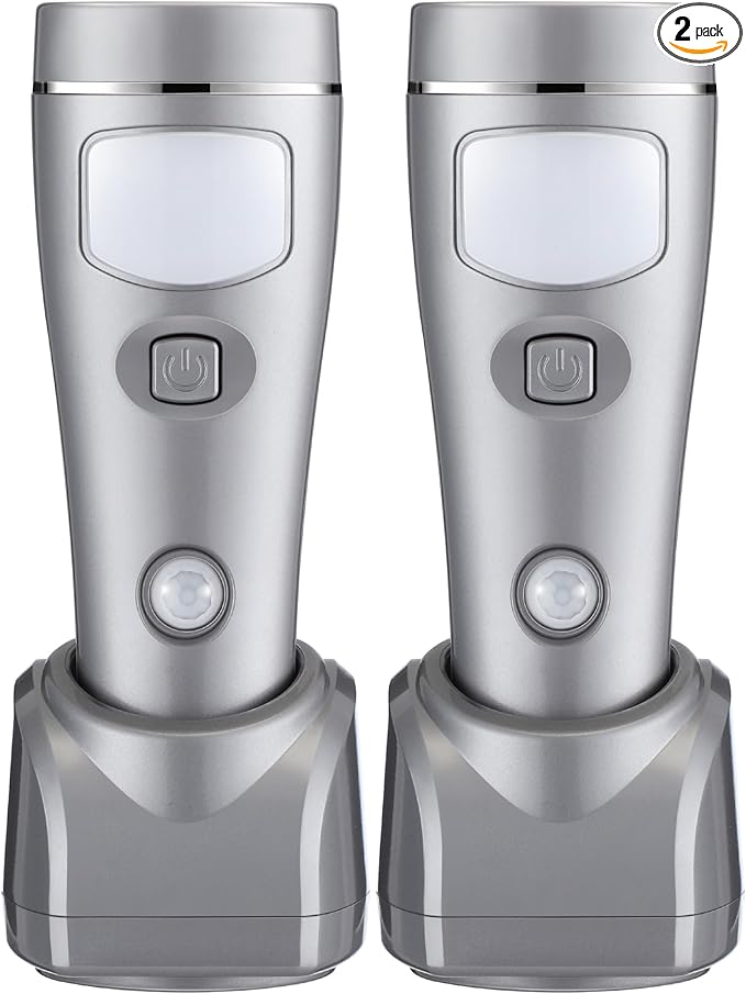 Enhon 2 Pack 4 in 1 LED Emergency Lights for Home Power Failure, Rechargeable Plug in Flashlight Motion Sensor Night Light, Automatic Turn On Power Outage Light for Home Hurricane Supplies