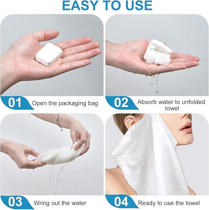 Disposable Compressed Face Towels, 28 Pack Individually Wrapped, 11.8" × 9.5" Pure Cotton Travel Towels, Quick-Expand, Ultra Absorbent & Thickened Portable Towels