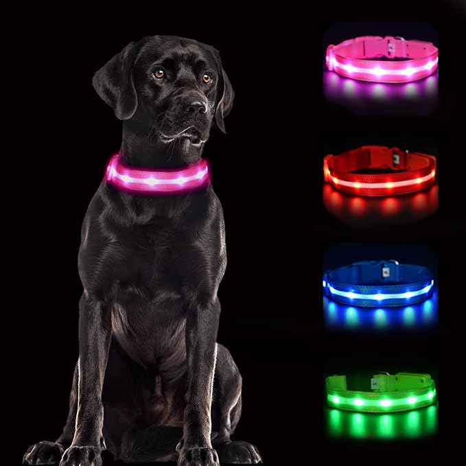 CHUKCHI LED Dog Collar Rechargeable,Waterproof Flashing Collar,Light Up Glow Collar, Adjustable Soft Safety Light Up for Small Medium Large Dogs Walking Camping at Night (Pink-L)