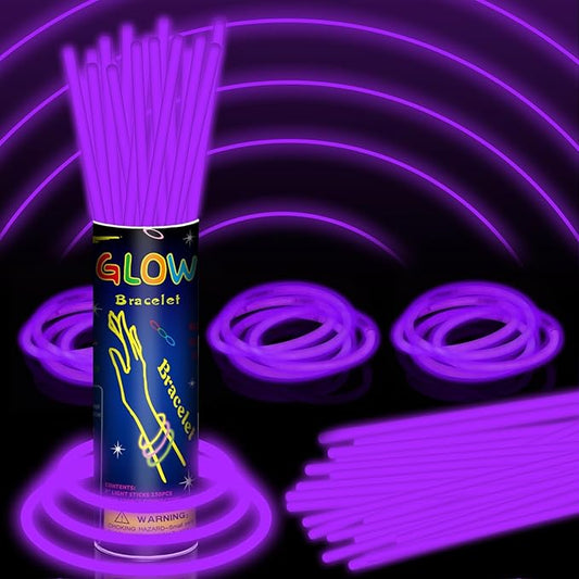 150 Pack 8” Purple Glow Sticks Bulk with 150 Connectors Neon Glow In The Dark Party favors Supplies for Holiday Birthday Party Decoration (Purple)