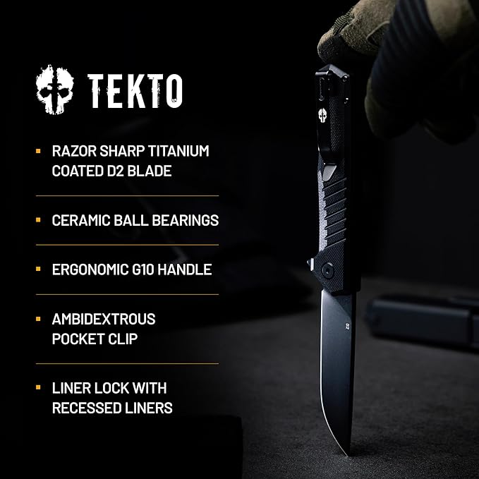 F1 Alpha Folding Pocket Knife - Modified Straight Back Blade, Titanium Coated D2 Steel, Ideal for Outdoor Camping and Backpacking, Tactical G10 Black Handle, Black Titanium Accents