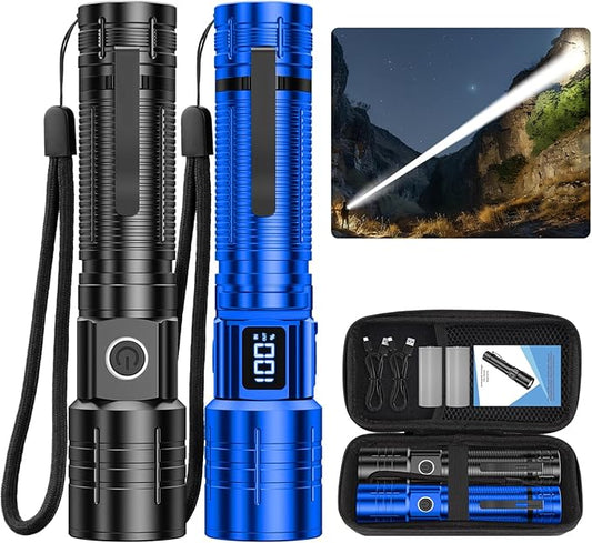 AdamStar Flashlights High Lumens Rechargeable Super Bright LED Flashlight with Dimmable, Zoomable Beam Tactical Flash Lights Small Powerful Waterproof Flashlight for Camping Emergencies