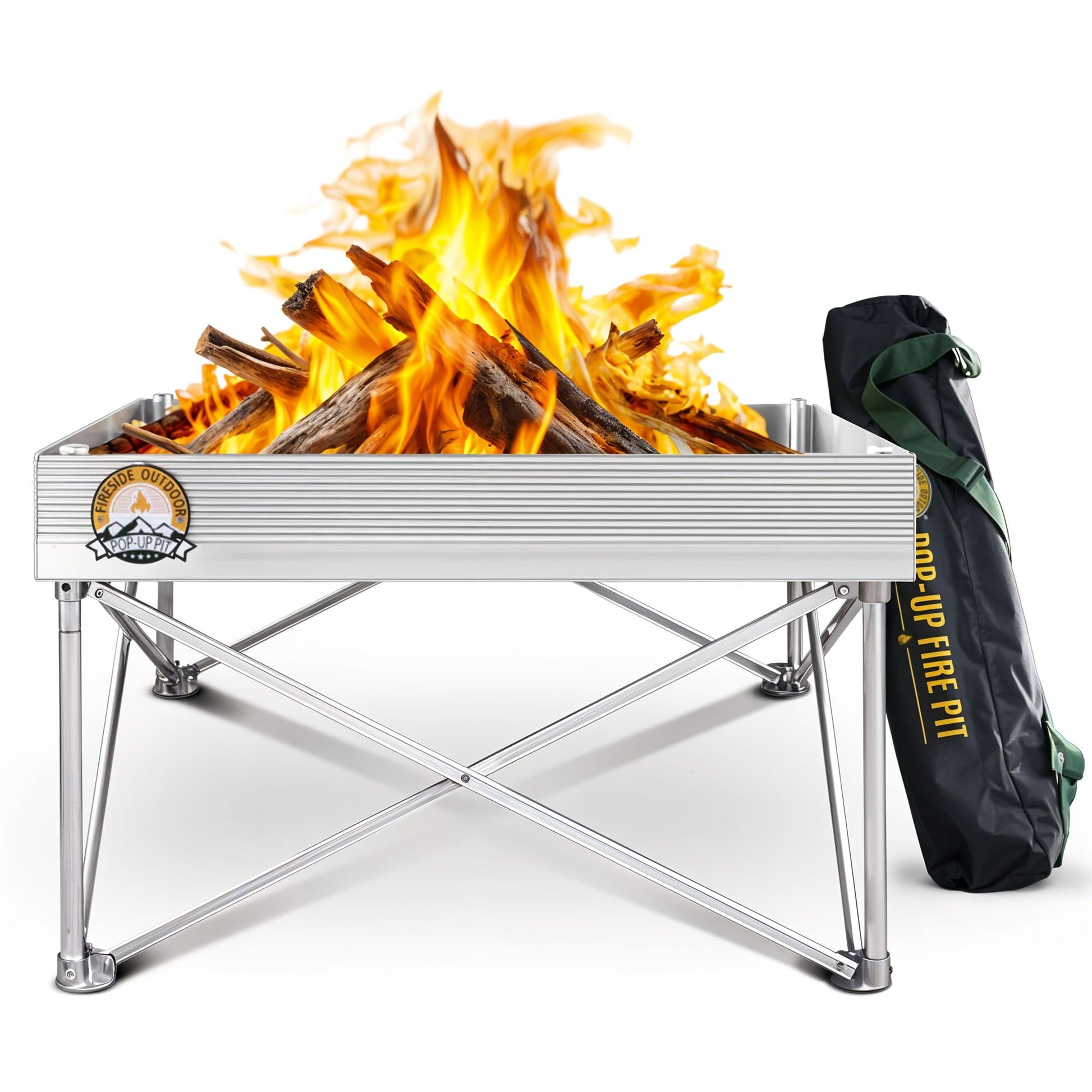 Fireside Outdoor Portable Fire Pit for Camping Fire Pit 24 Inch - Collapsible Pop Up Firepits for