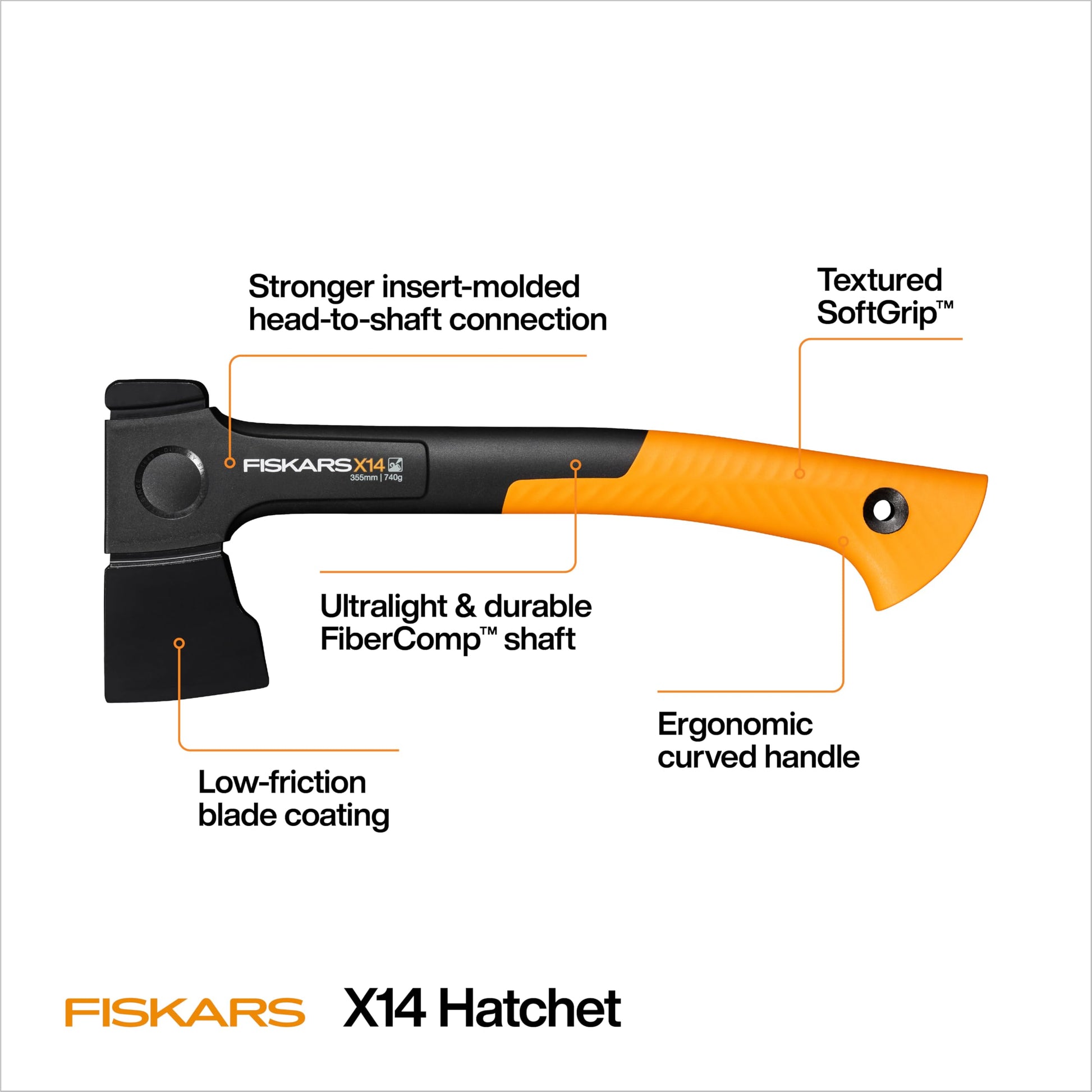 Fiskars X14 Universal Axe 14", Camping Hatchet for Chopping Wood Kindling