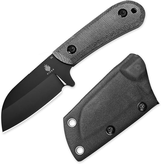 Kizer Deckhand Fixed Blade Hunting Knife with Sheath, D2 Blade Camping Knife G10+Micarta Handle Lightweight EDC Fixed Blade for Men Women, Knives for Hunting Survival 1062A2
