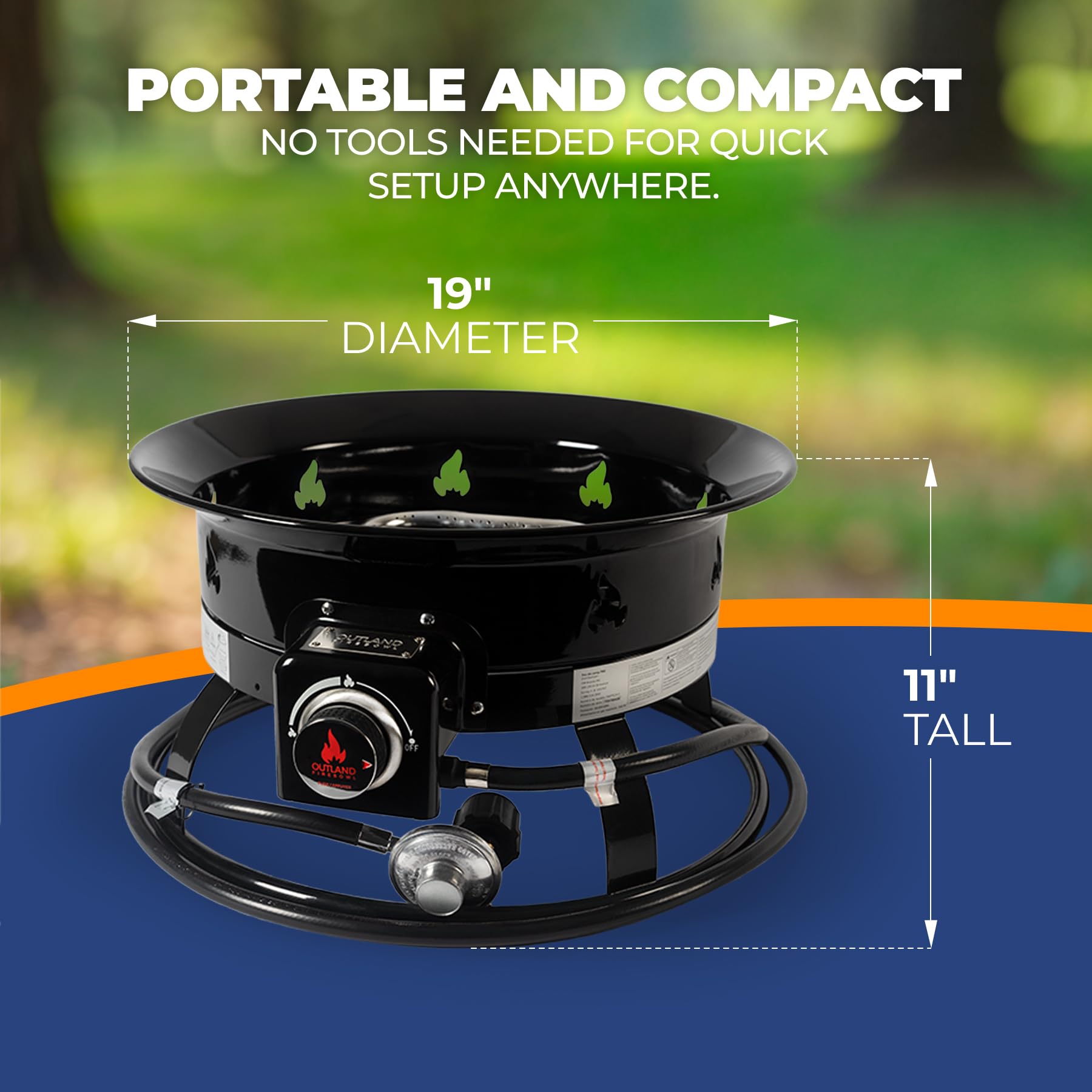 Outland Living Portable Propane Fire Pit, 19-inch, 58,000 BTU with Fire Pit Cover & Carry Kit