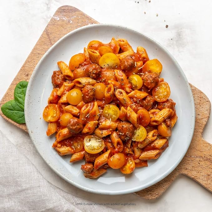 HMR Penne Pasta with Meatballs Entrée | Pre-packaged Lunch or Dinner to Support Healthy Eating | Ready to Eat | 12g of Protein | Low Calorie Food | 8oz Serving per Meal | Pack of 6